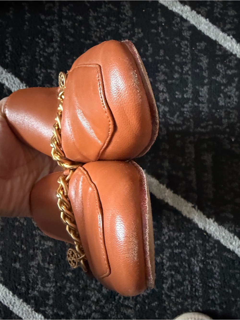 Women’s Tory Burch Leather Chain-Trim Loafers in Tan - Picture 4 of 5